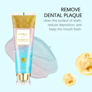 Detail view of Oralhoe Niacinamide Whitening Toothpaste with smooth texture and benefits