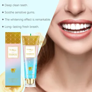 Detail of Oralhoe Niacinamide whitening toothpaste packaging showing white teeth