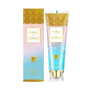 Oralhoe Niacinamide whitening toothpaste set with elegant pink and blue gradient design