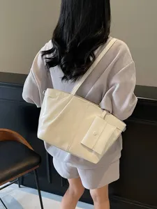 Große weiße Unterarmtasche aus weichem Leder für Damen minimalistischer Stil für Pendler