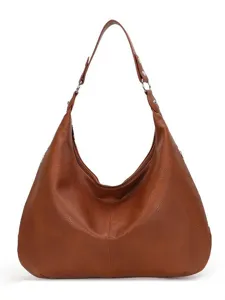 Large capacity brown oil wax leather hobo tote bag for women's retro office commute.