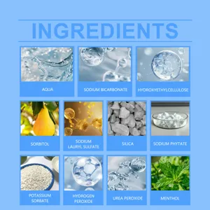 Detailed list of ingredients for tooth cleaning pen including menthol and hydrogen peroxide