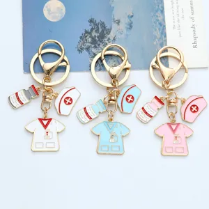 Nurse Day Gift Metal Keychain Medical Uniform Hat Pill Bottle Enamel Alloy Pendant Keychain For Women Nurse Gift Accessory