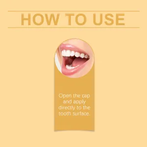 Close-up instructional graphic on how to apply the tooth whitening essence pen directly.