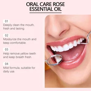 Detailed infographic of rose oral care essential oil highlighting dental benefits