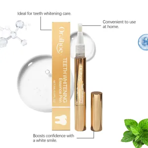 Detailed macro view of Oralhoe teeth whitening essence pen and premium packaging