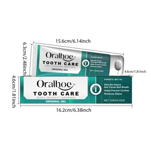 Detaillierte Maßangaben für Oralhoe Minzzahnpastatube und den Verpackungskarton