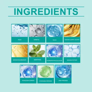 Lista completa de ingredientes premium para el lápiz blanqueador dental portátil.