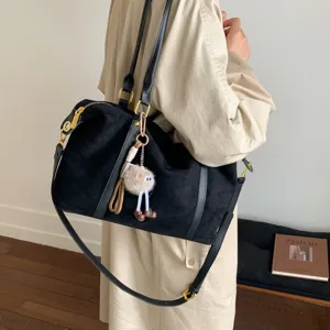 Women Vintage Boston Bag Large Capacity PU Leather Tote Handbag Casual Commuting Shoulder Crossbody Bag With Charm