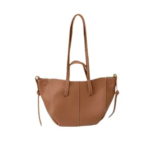 Stylish vintage brown pebbled leather wing tote bag with large capacity for women commuting