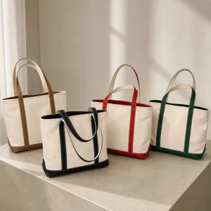 Large Capacity Women Canvas Tote Bag Casual Fashion Shoulder Handbag Minimalist Color Block Commuter Bag