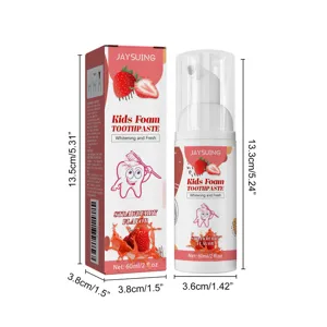 Detailed dimensions of JAYSUING kids strawberry foam toothpaste 60ml bottle and box