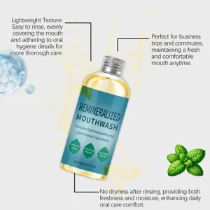 Detailed features of remineralizing mint mouthwash for long-lasting oral freshness.