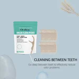 Détail des bâtonnets de soie dentaire Oralhoe à base de plantes pour le nettoyage