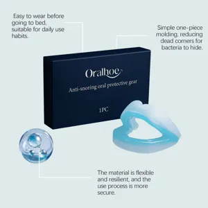 Détail de l'embout buccal anti-ronflement flexible avec emballage et fonctions