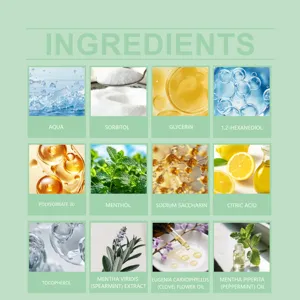 Detailed list showing natural ingredients of spearmint mouthwash for fresh breath