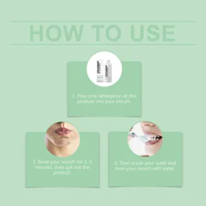 Step-by-step guide showing three stages of the oil pulling and rinsing process