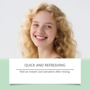 Woman smiling with fresh breath after using spearmint mouthwash for quick refreshing sensation