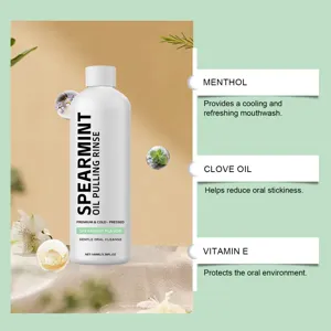 Detailed ingredients of spearmint oil pulling rinse including Menthol and Vitamin E
