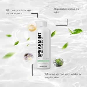 Detail of spearmint oil pulling rinse for fresh breath and gentle oral care