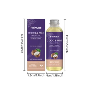 Detailed dimensions of Feimuko coconut and mint oil pulling mouthwash bottle and box
