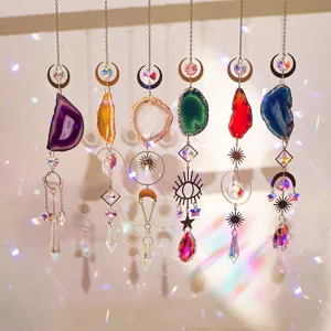 Natural Agate Crystal Sun Chime Healing Stone Rainbow Maker Window Garden Hanging Ornament Home Decor