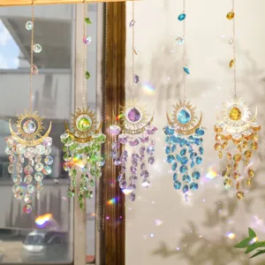 Kristall Sonnenfänger Windspiel Metall Flamme Mond Hängender Anhänger Prisma Fenster Garten Heimtextilien Geschenk
