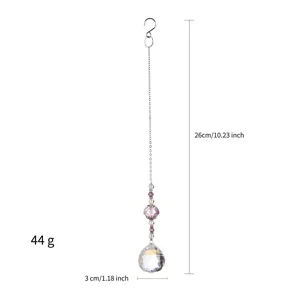 Detail of crystal suncatcher hanging ornament showing 26cm length and 3cm ball size