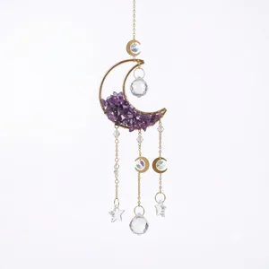 Hängender Amethyst Mond Sonnenfänger mit Kristallprismen für Garten und Geschenke