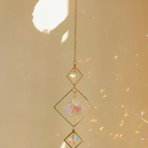 Elegant geometric gold frame crystal suncatcher rainbow maker for garden window decor