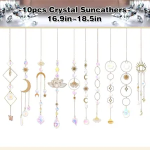 10-teiliges Kristall-Sonnenfänger-Set mit Mond- und Sternanhängern für Fensterdekoration