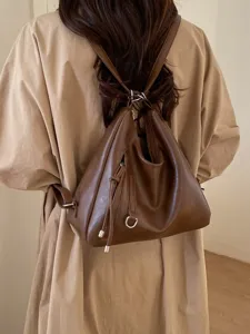 Vintage brown soft leather backpack with large capacity for women commuters in style