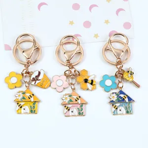 Koreanischer Stil Süße Pilzhaus Legierung Schlüsselanhänger Blume Biene Honigglas Schlüsselring Für Auto Tasche Anhänger Damen Schmuck Geschenk