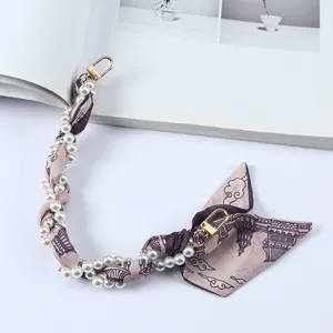 Elegante parel- en zijden sjaal keycord met gouden sluitingen voor telefoonhoesje