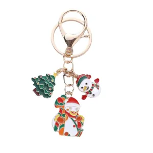 Festlicher Weihnachts-Schlüsselanhänger mit Emaille-Schneemann und Weihnachtsbaum Anhänger