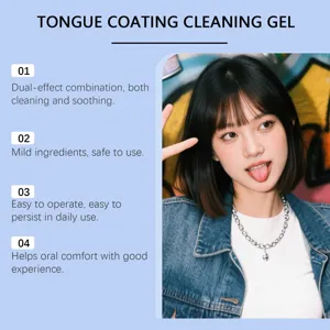 Avantages détaillés du gel nettoyant pour la langue avec un mannequin asiatique