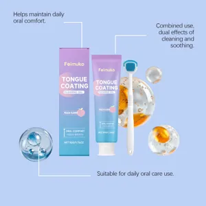 Kit gel nettoyant langue Feimuko avec gratte-langue, saveur pêche pour haleine fraîche