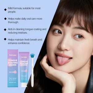 Kit gel nettoyant langue Feimuko avec grattoir pour haleine fraîche et hygiène buccale.