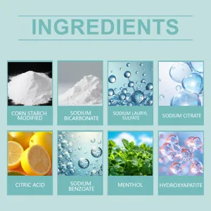 Detailed ingredient list for mouthwash tablets including Menthol and Citric Acid