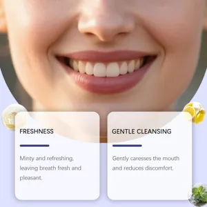 Close-up of a bright smile highlighting minty freshness and gentle cleansing oral care