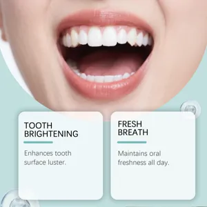 Macro detail of white teeth highlighting the brightening effect and fresh breath benefits.