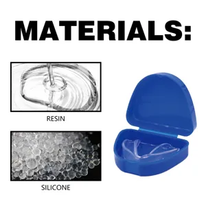 Détail montrant les matériaux résine et silicone du protège-dents anti-ronflement avec étui