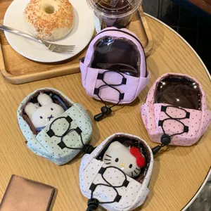 Cute Polka Dot Mini Backpack Shape Bag Charm Transparent Window Doll Storage Case Keychain Pendant For Women Bag Accessories
