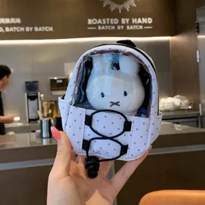 Detailed view of the mini polka dot backpack pouch with transparent window
