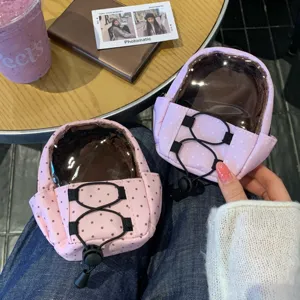 Mini pink polka dot backpack doll bags for charms with transparent window detail