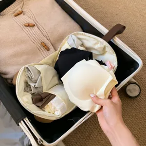 Detalle de bolsa de almacenamiento de lencería portátil en maleta de viaje