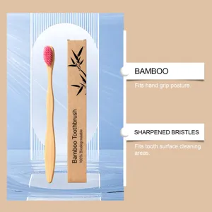 Cepillo de dientes de bambú ecológico con cerdas suaves rosas y caja biodegradable