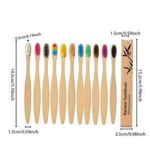 Dimensions de la brosse à dents manuelle en bambou biodégradable aux poils colorés