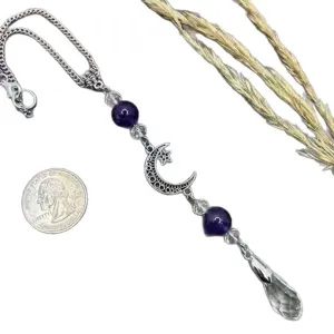 Attrape-soleil en cristal fait main avec perles violettes et pendentif croissant de lune