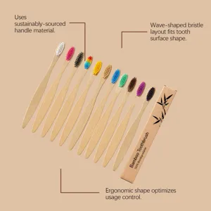 Lot de brosses à dents en bambou écologiques avec poils ondulés colorés et manche ergonomique